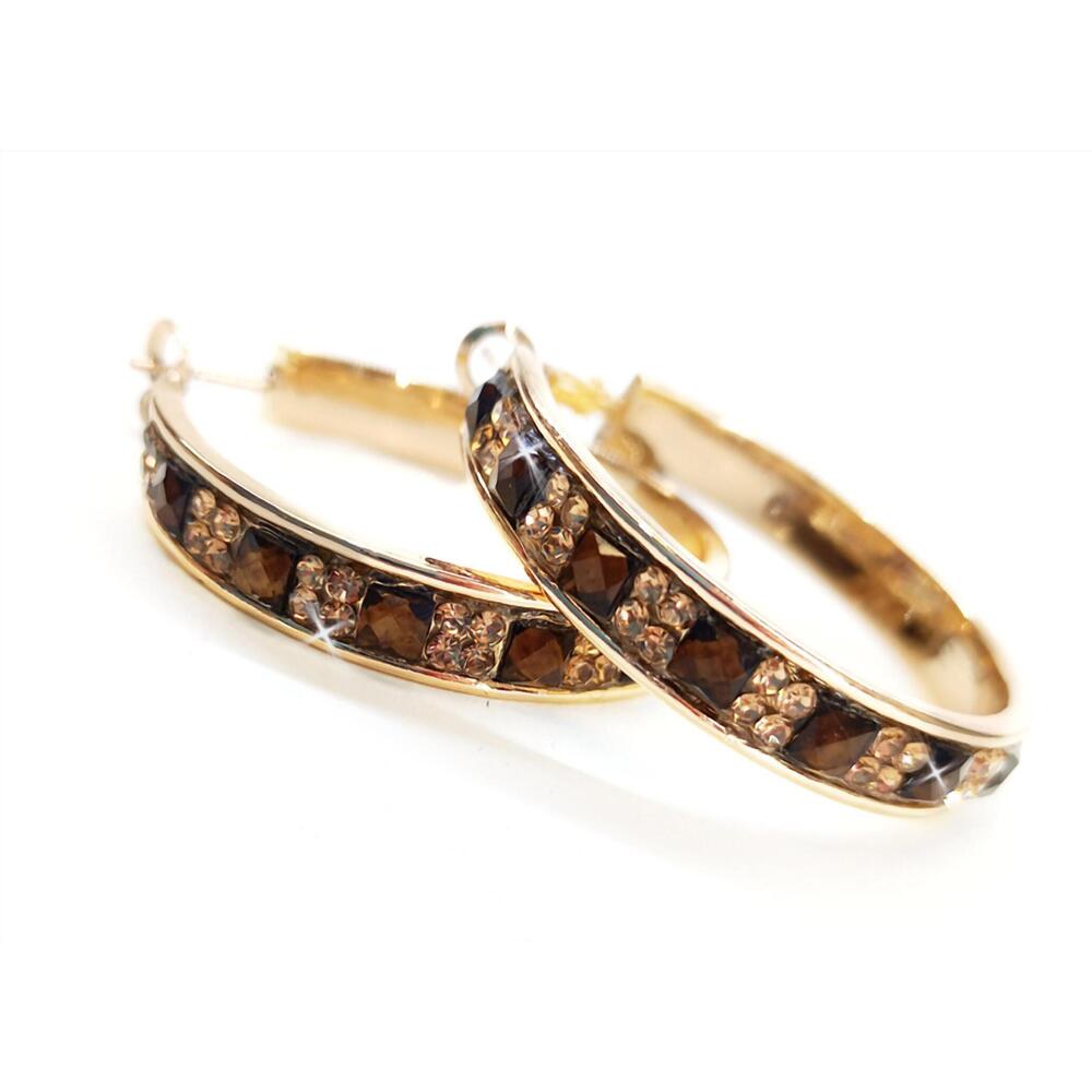 NEW JACQUELINE KENT women's diamond hoops in chocolate